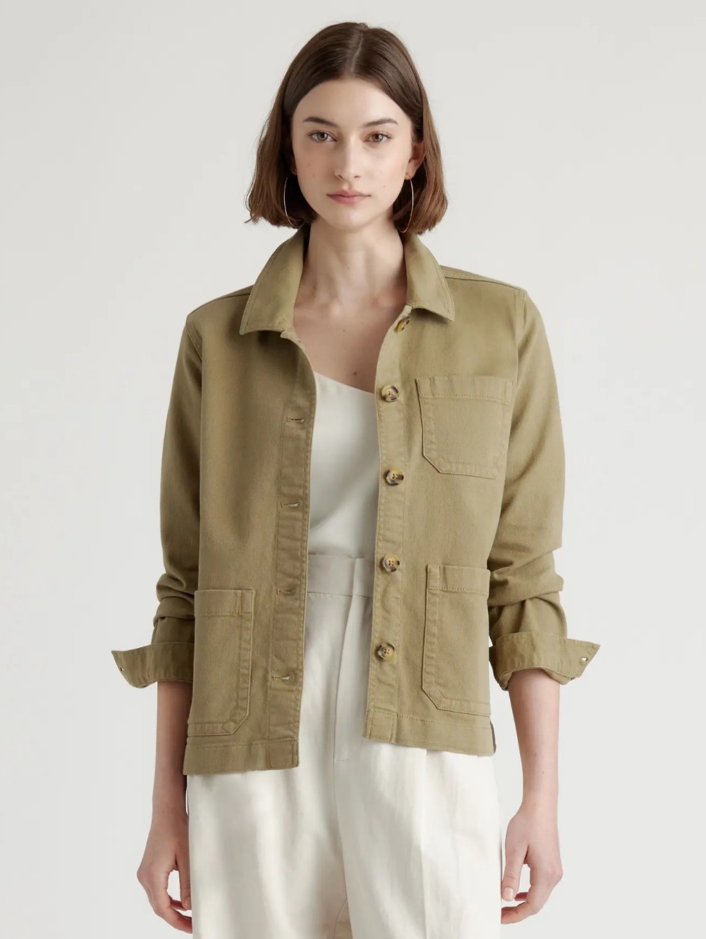 Quince Organic Comfort Stretch Chore Jacket Olive Green Size Large